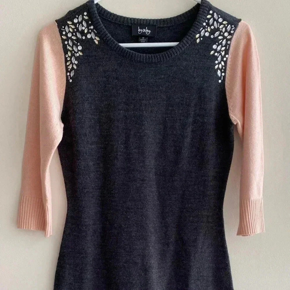 By & By Pink & Gray Rhinestone Sweater Dress with Quarter-Length Sleeves, Size M - Picture 1 of 14